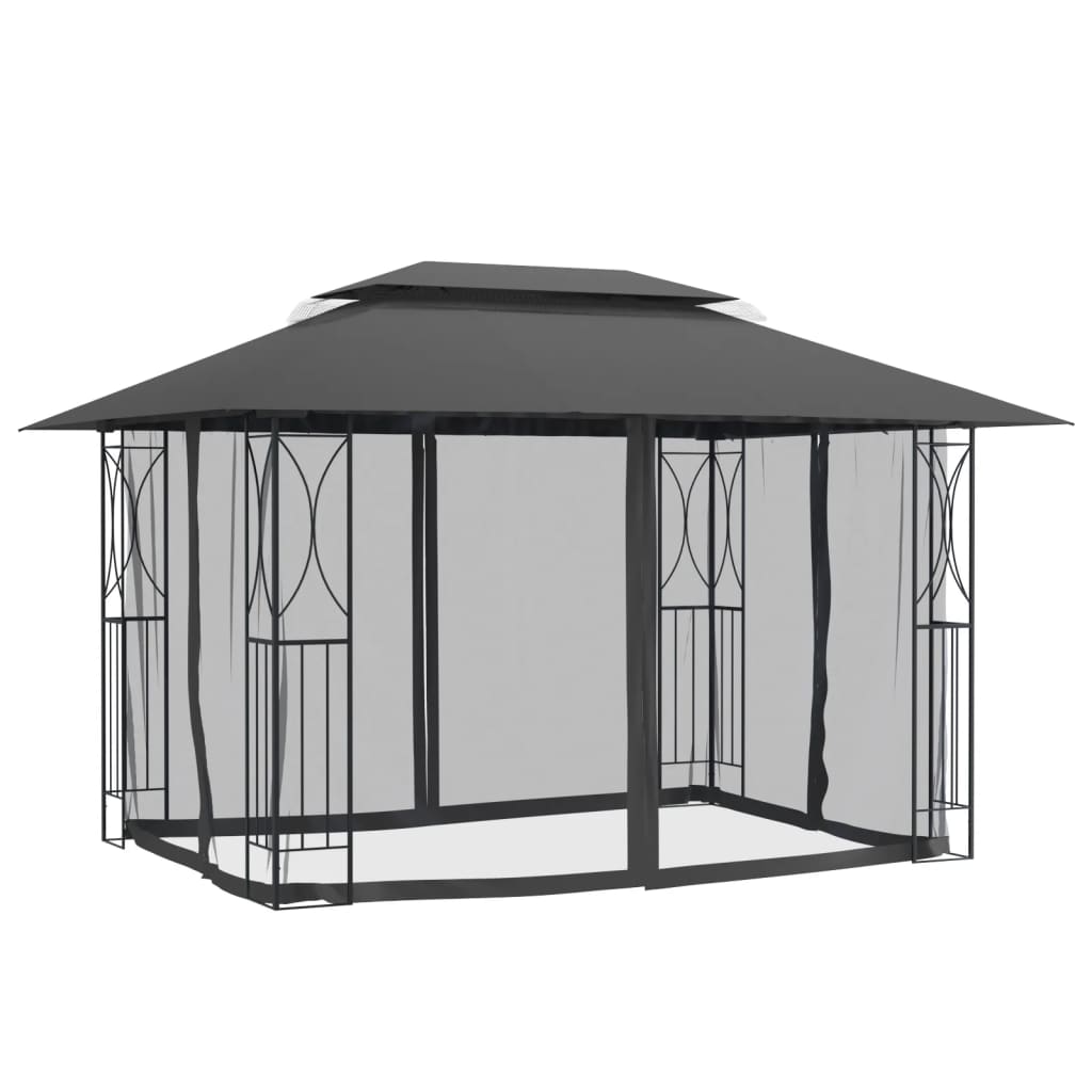 pavillon med sidevægge 400x300x270 cm stål antracitgrå