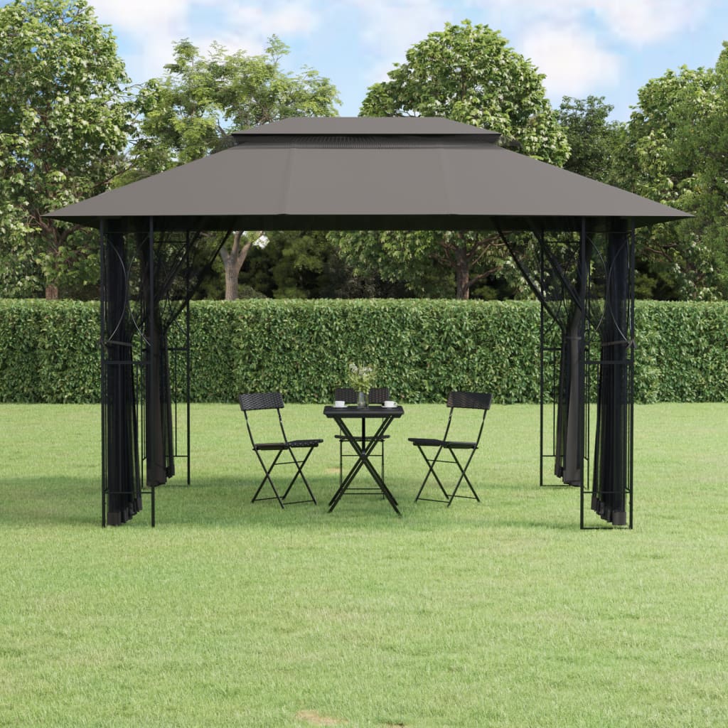 pavillon med sidevægge 400x300x270 cm stål antracitgrå