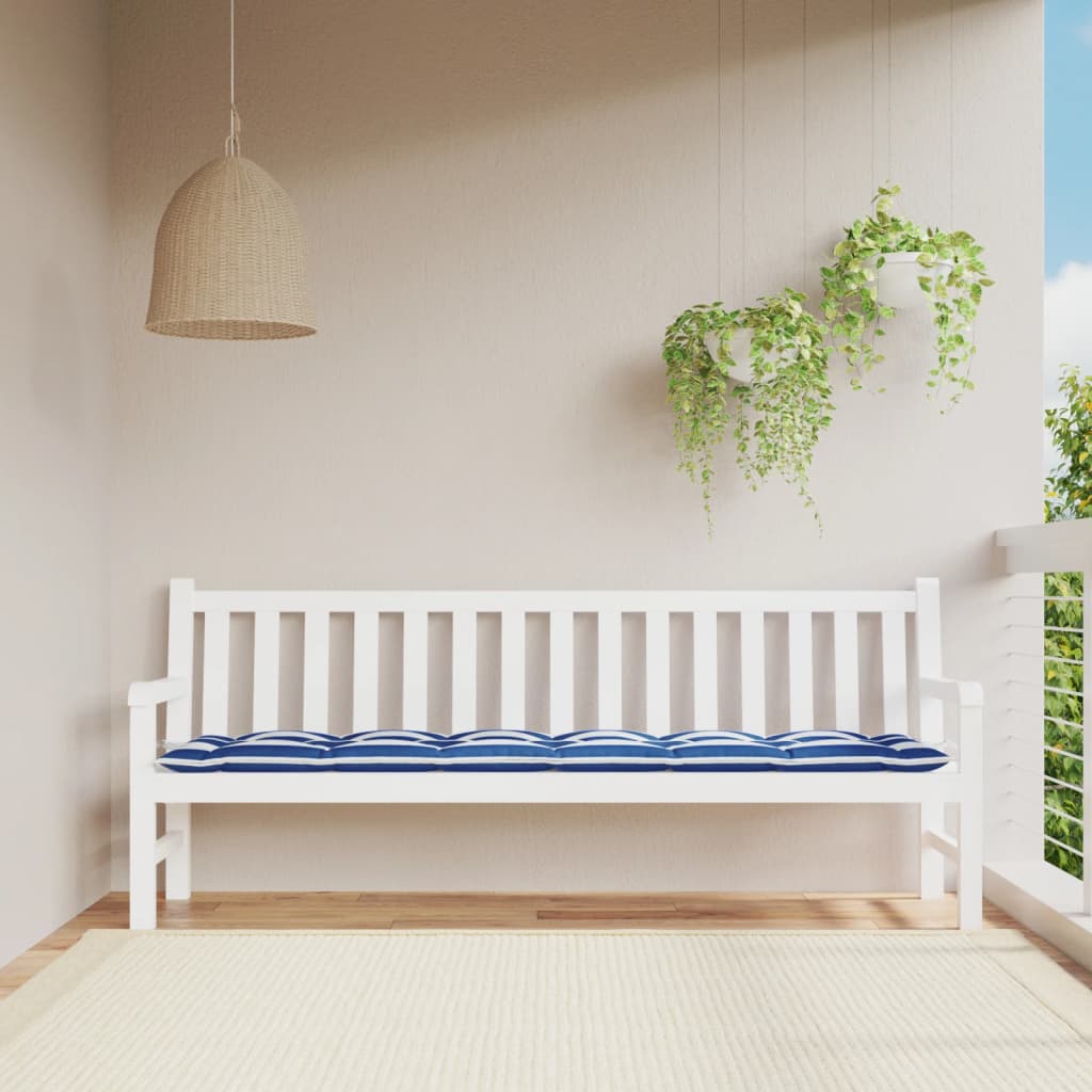 hynde til havebænk 200x50x7 cm striber stof blå og hvid