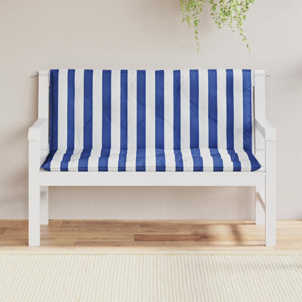 hynder til havebænk 2 stk 120x50x7 cm striber stof blå hvid