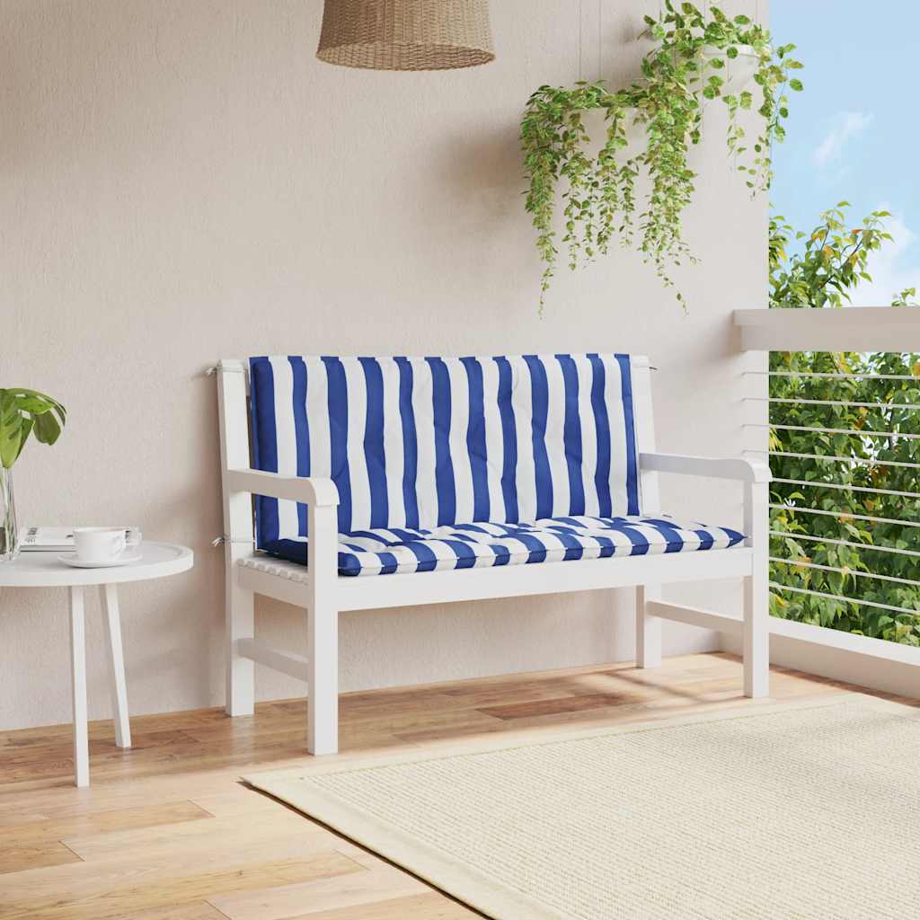 hynder til havebænk 2 stk 120x50x7 cm striber stof blå hvid