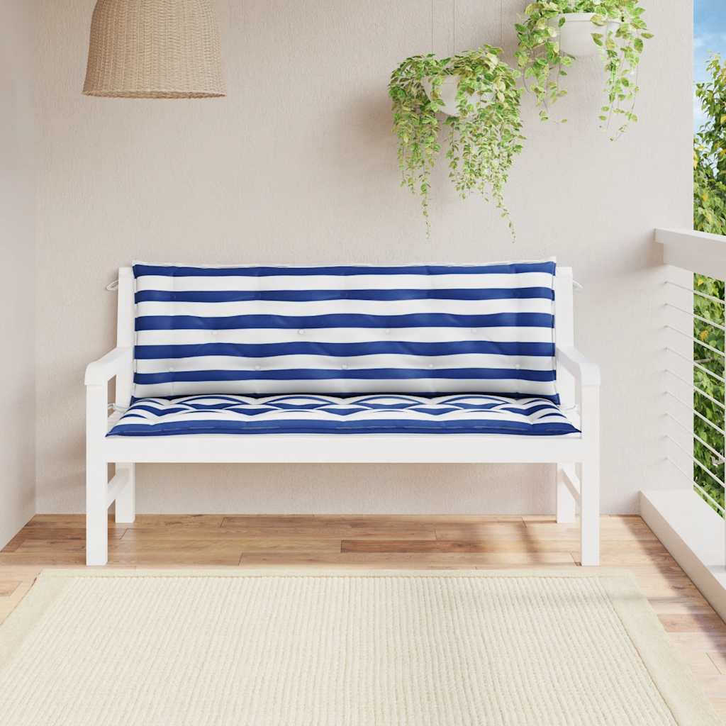 hynder til havebænk 2 stk 150x50x7 cm striber stof blå hvid