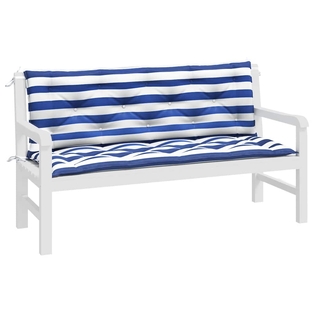 hynder til havebænk 2 stk 150x50x7 cm striber stof blå hvid