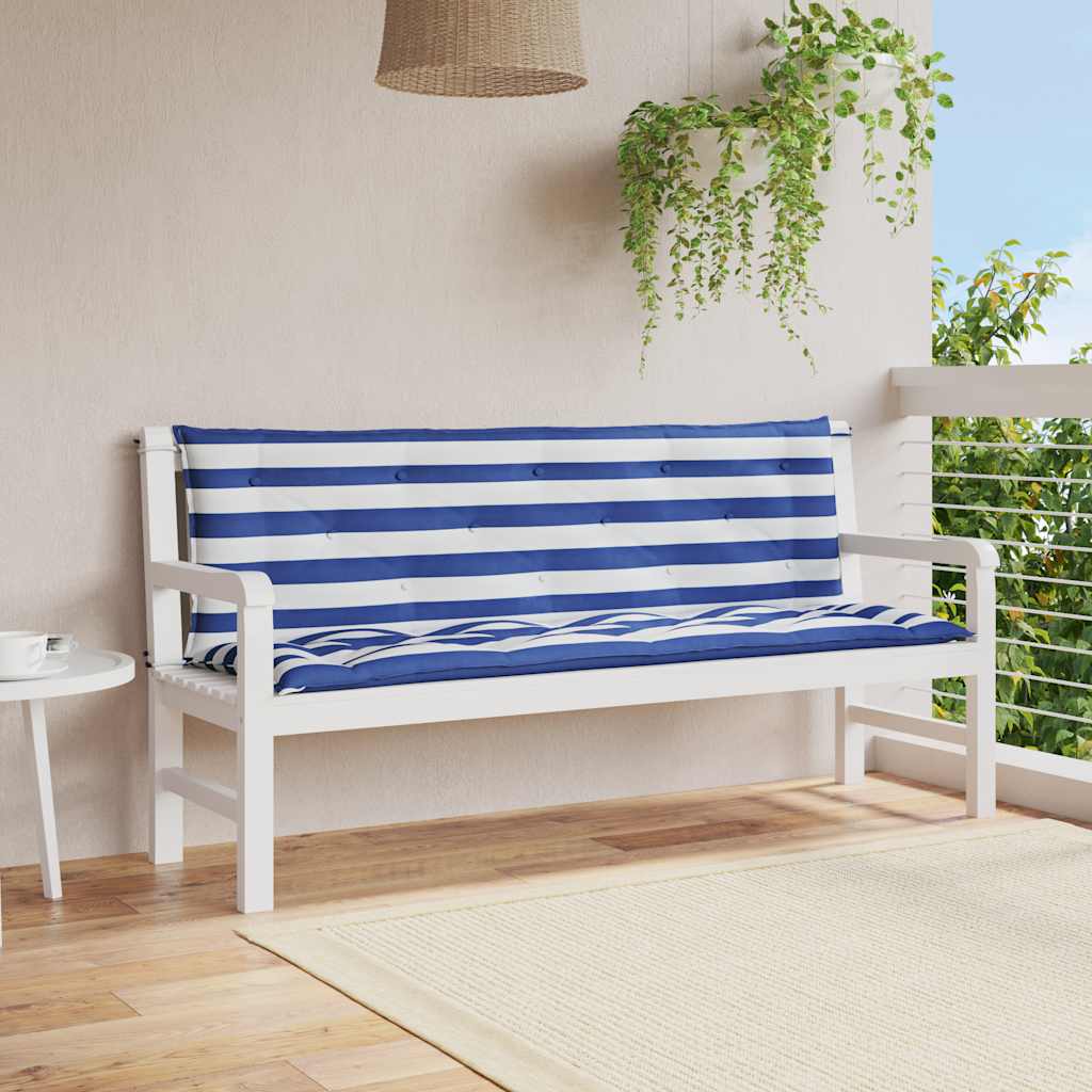 hynder til havebænk 2 stk 150x50x7 cm striber stof blå hvid