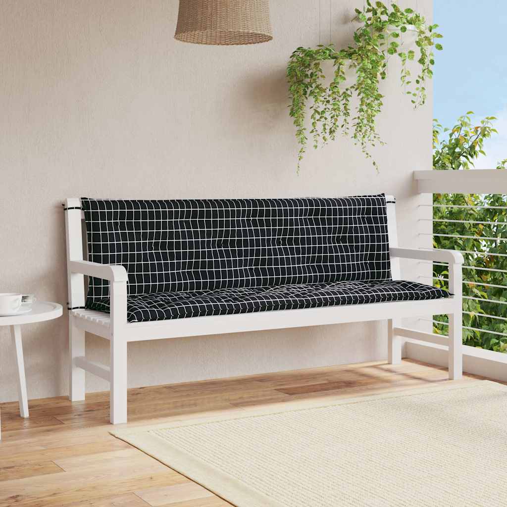 hynder til havebænk 2 stk 150x50x7 cm stof ternet sort