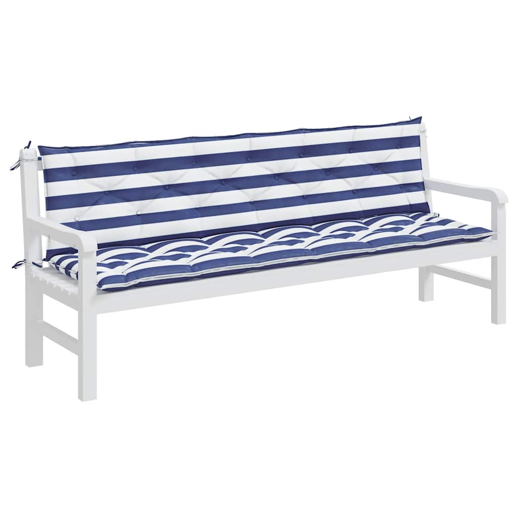 hynder til havebænk 2 stk 200x50x7 cm striber stof blå hvid