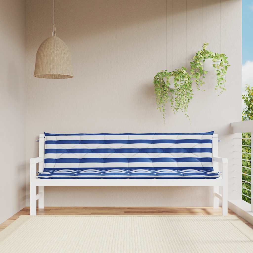 hynder til havebænk 2 stk 200x50x7 cm striber stof blå hvid