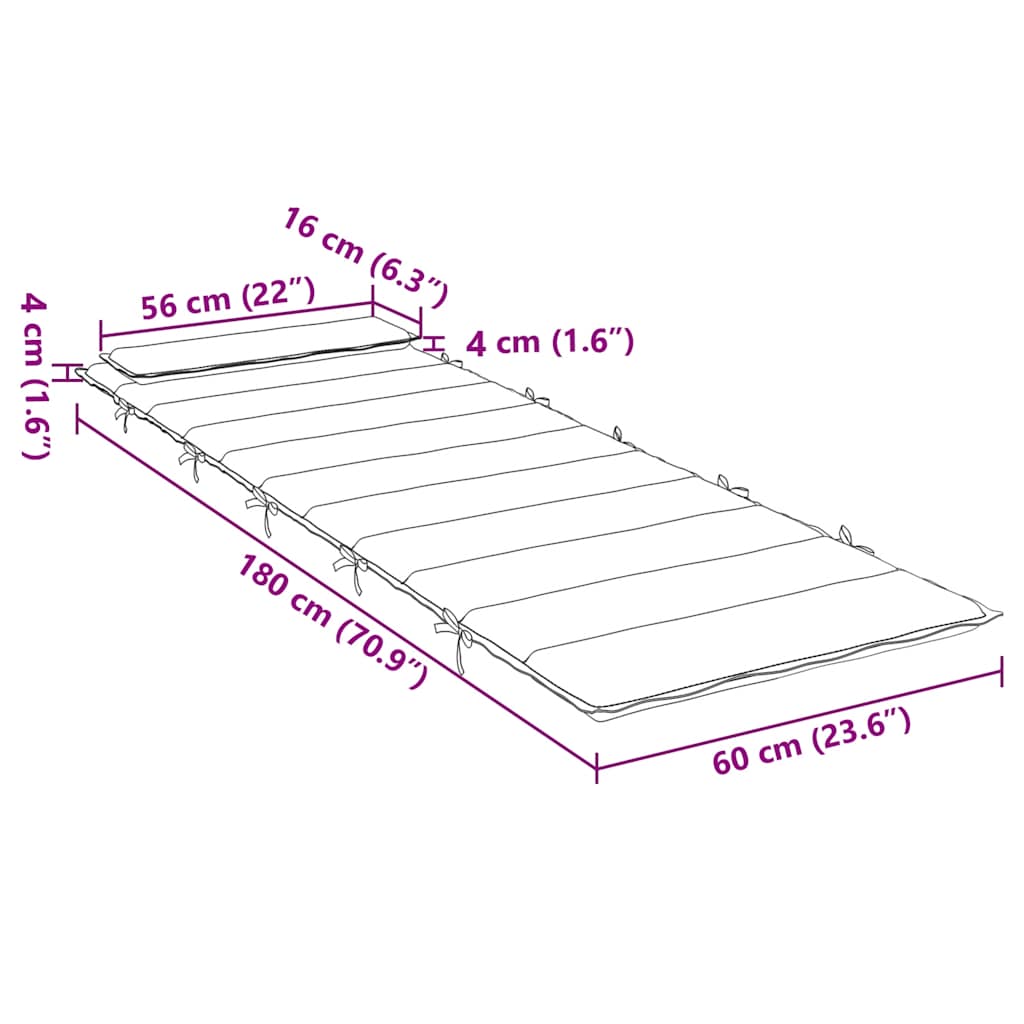 hynde til liggestol 180x60x4 cm oxfordstof sort