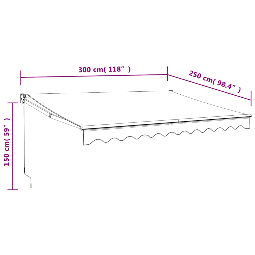 foldemarkise manuel betjening 3x2,5 m stof aluminium gul hvid