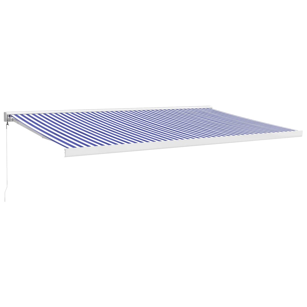 foldemarkise manuel betjening 5x3 m stof aluminium blå hvid