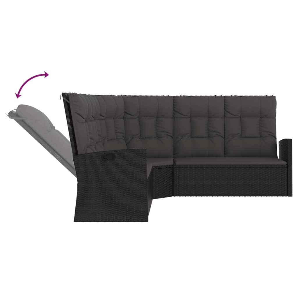 hjørnemodul til sofa med hynder polyrattan sort