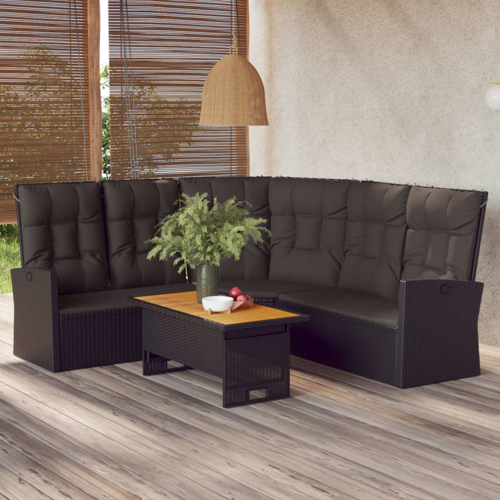hjørnemodul til sofa med hynder polyrattan sort