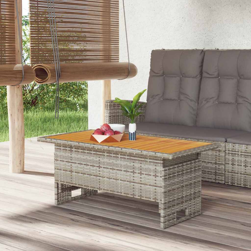 havebord 100x50x43/63 cm massivt akacietræ og polyrattan grå