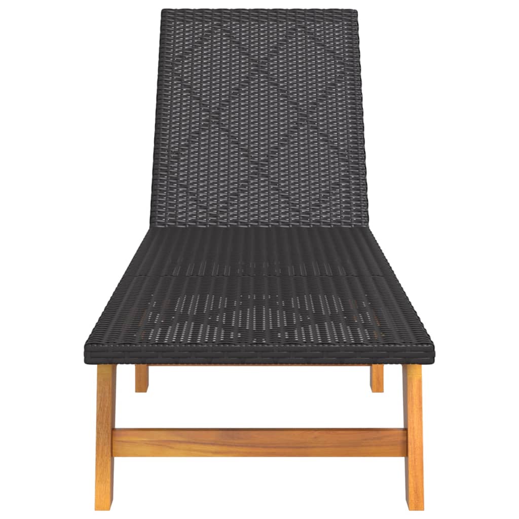 liggestol polyrattan og massivt akacietræ sort og brun