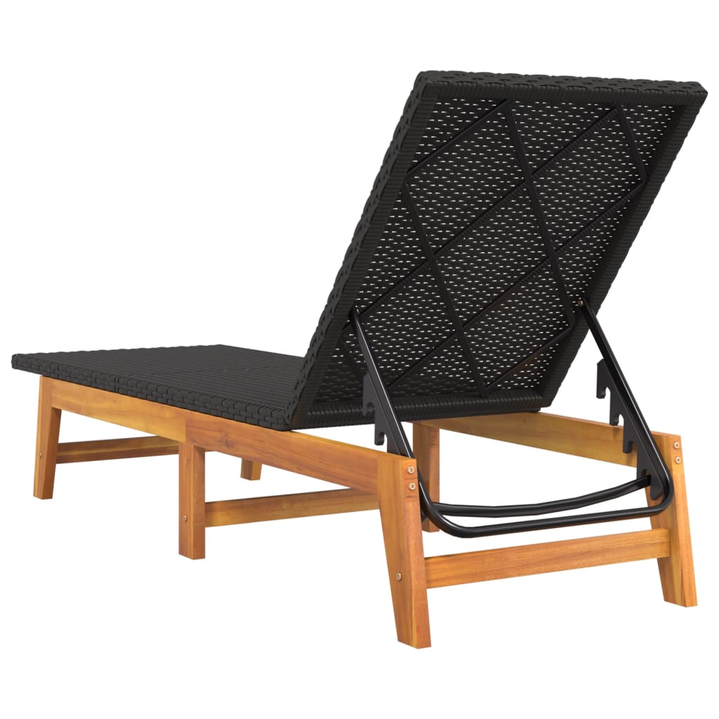 liggestol polyrattan og massivt akacietræ sort og brun