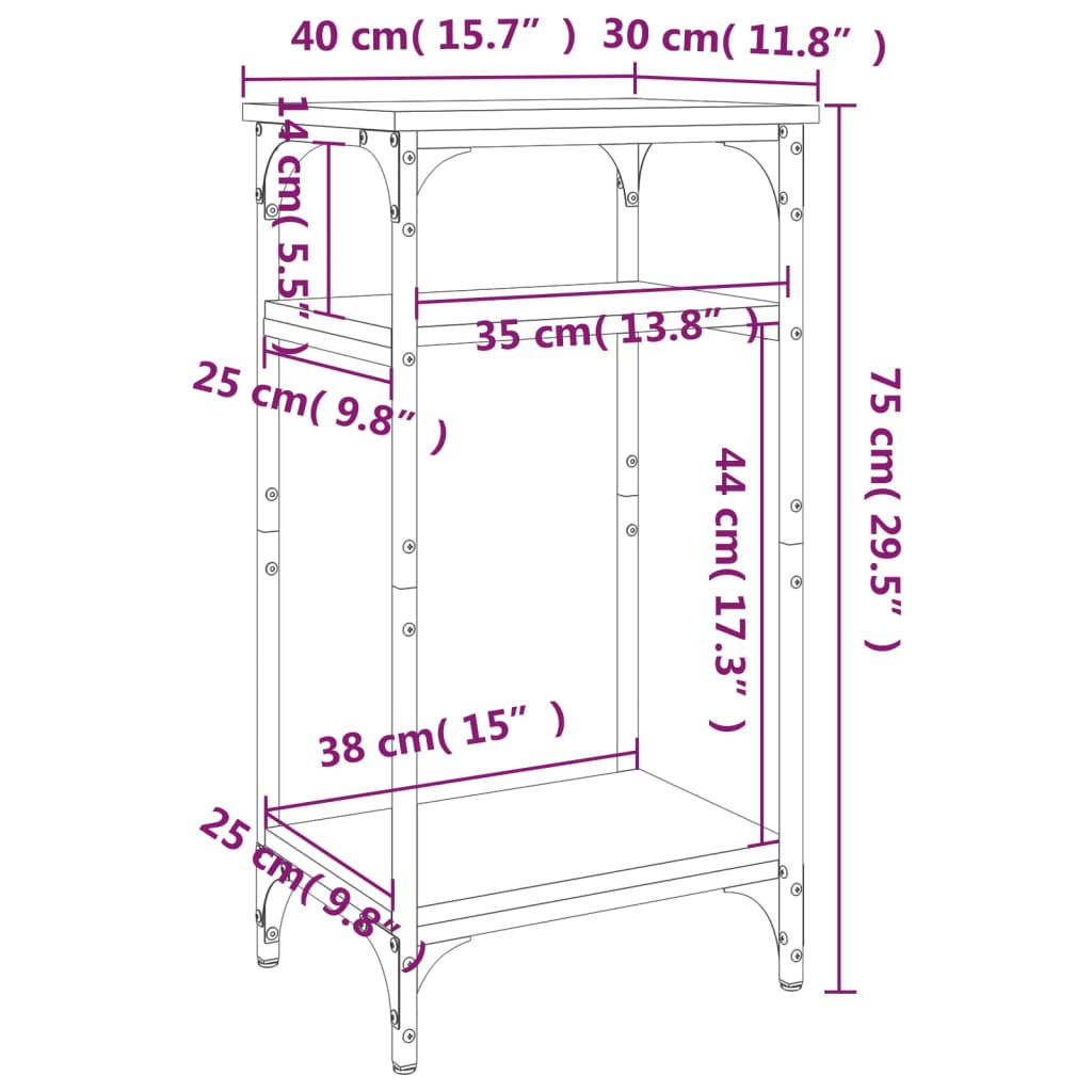 sidebord 40x30x75 cm konstrueret træ sonoma-eg