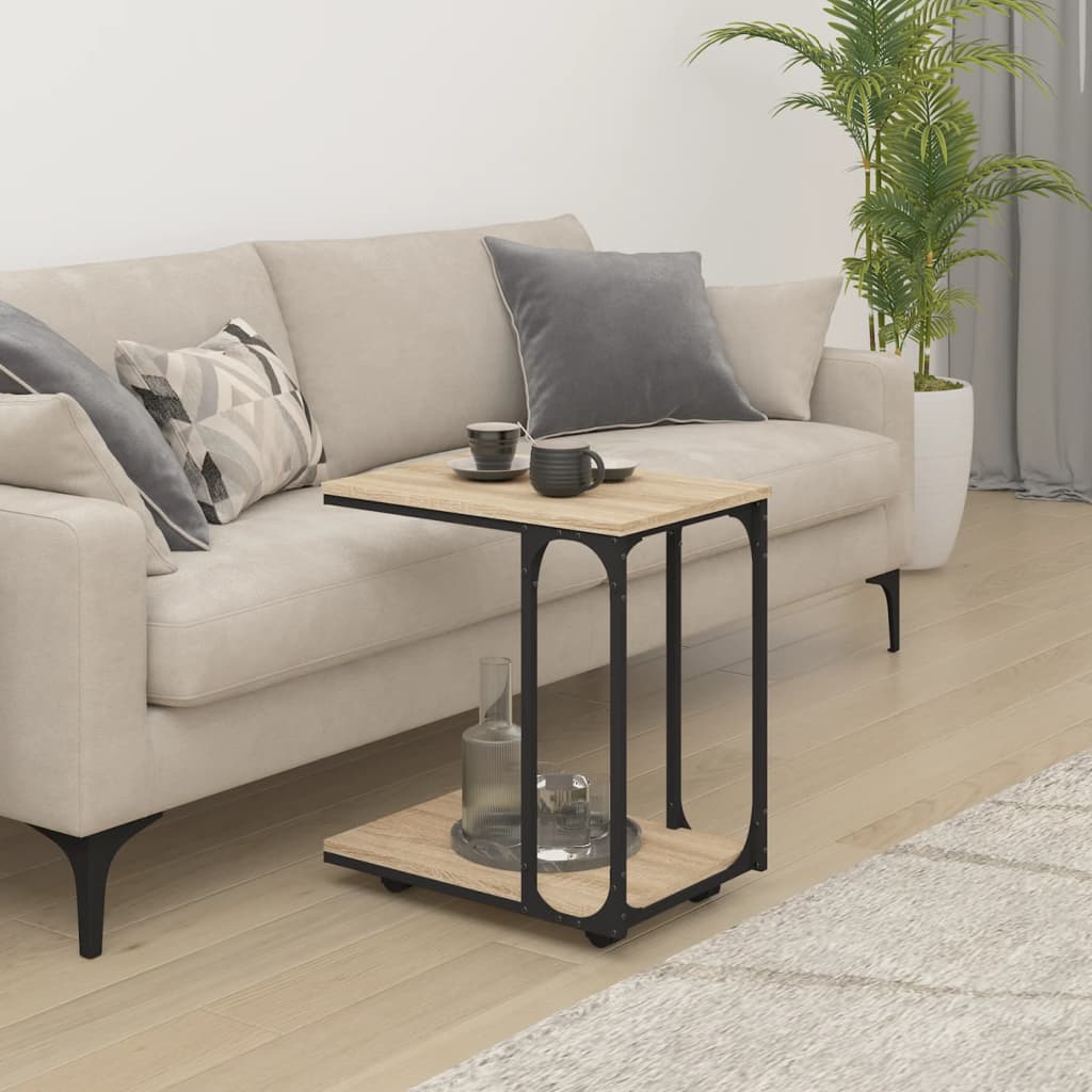 sidebord med hjul 50x35x55,5 cm konstrueret træ sonoma-eg