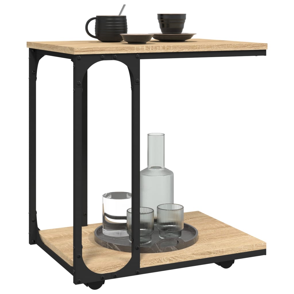 sidebord med hjul 50x35x55,5 cm konstrueret træ sonoma-eg