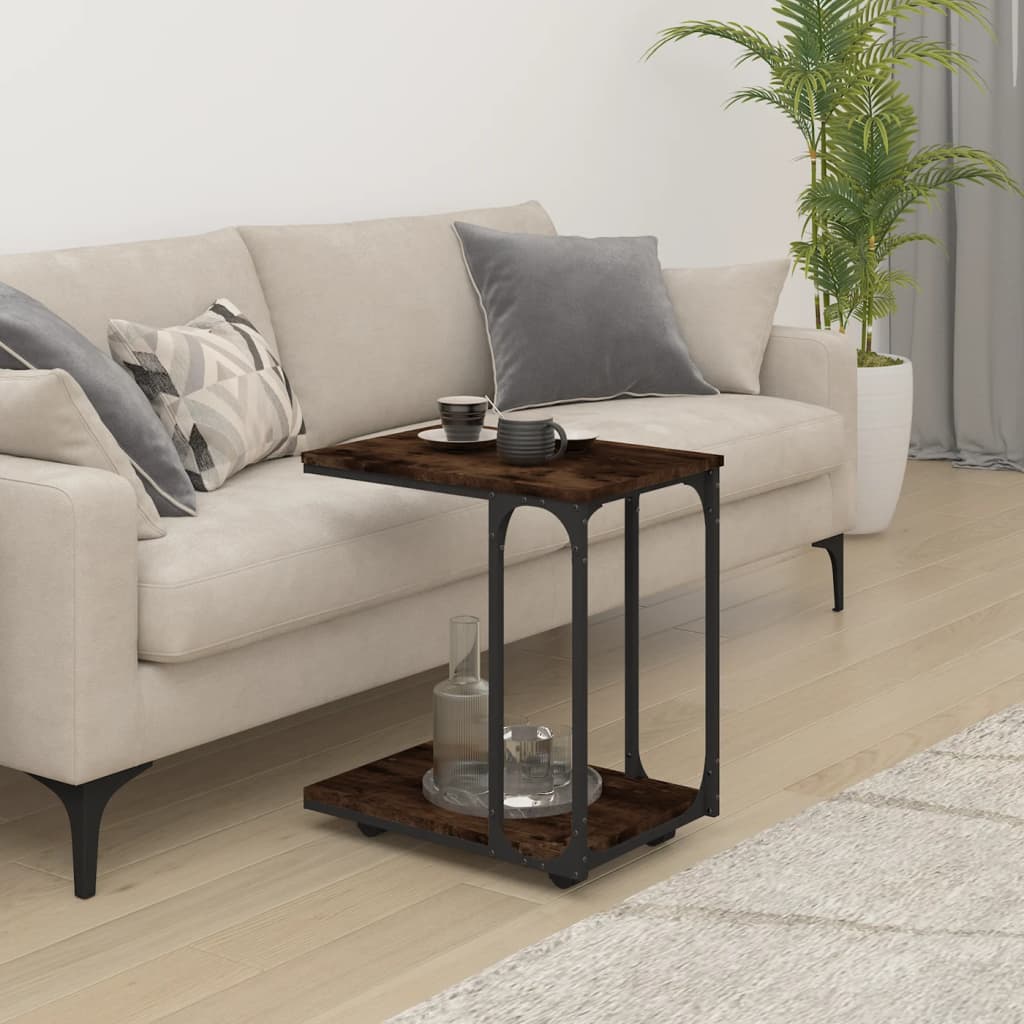 sidebord med hjul 50x35x55,5 cm konstrueret træ røget egetræ