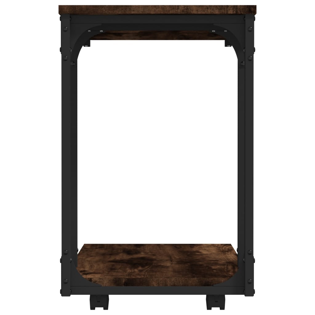 sidebord med hjul 50x35x55,5 cm konstrueret træ røget egetræ