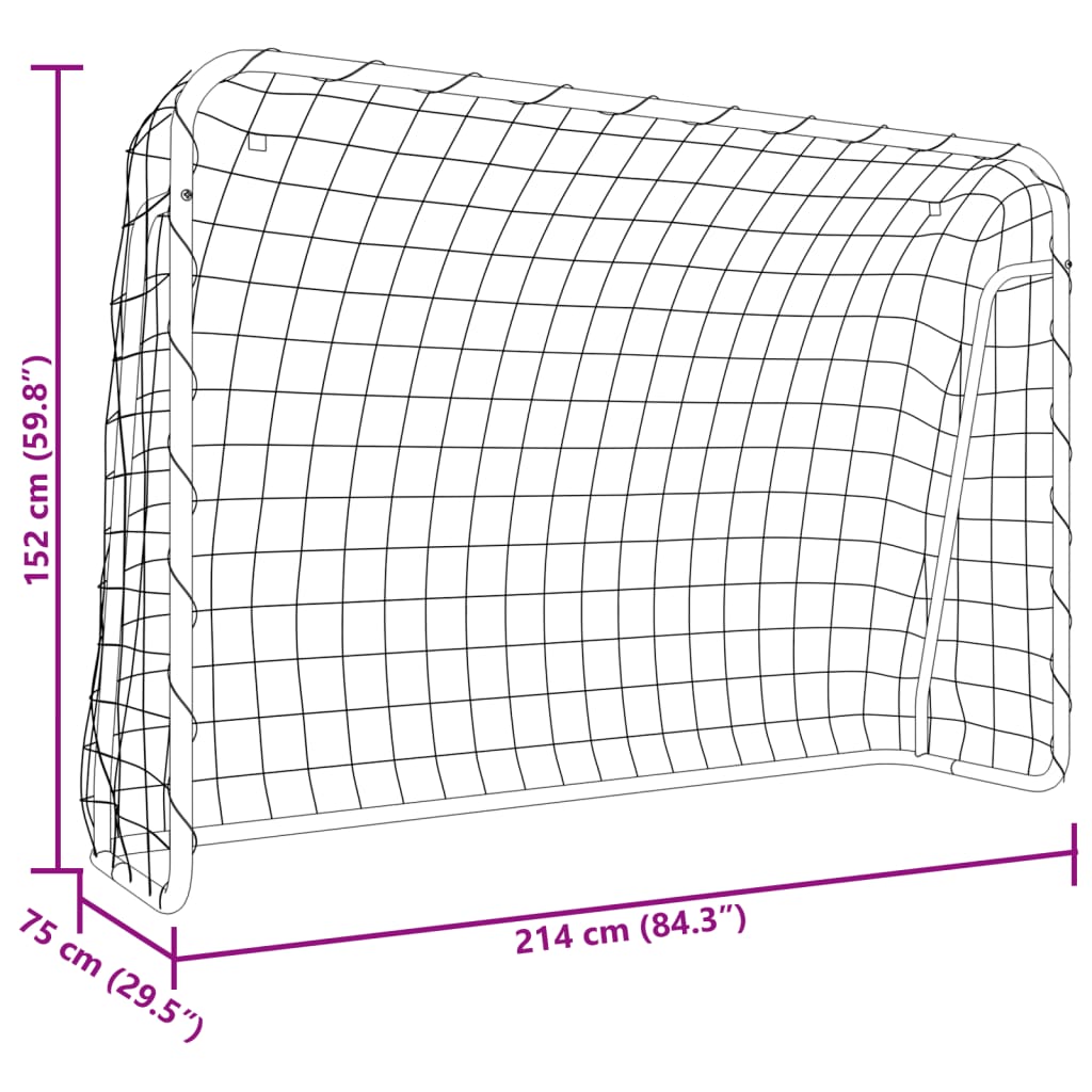 fodboldmål med net 214x75x152 cm stål og polyester hvid