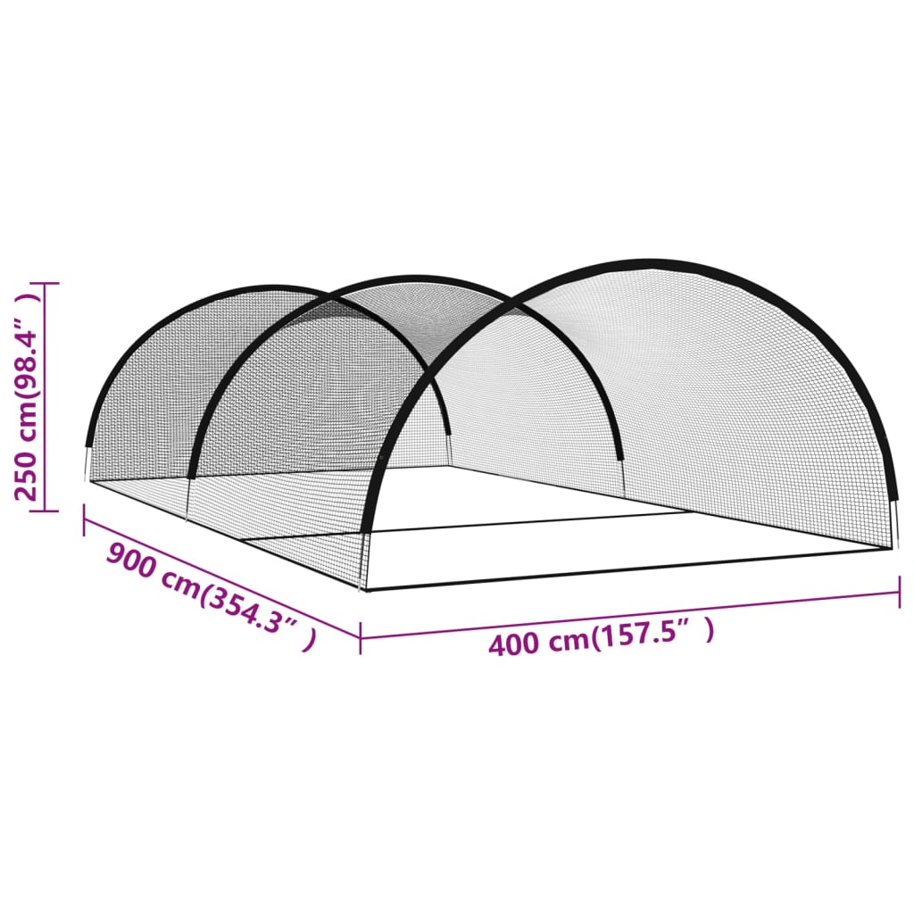 batting cage net til baseball 900x400x250 cm polyester sort