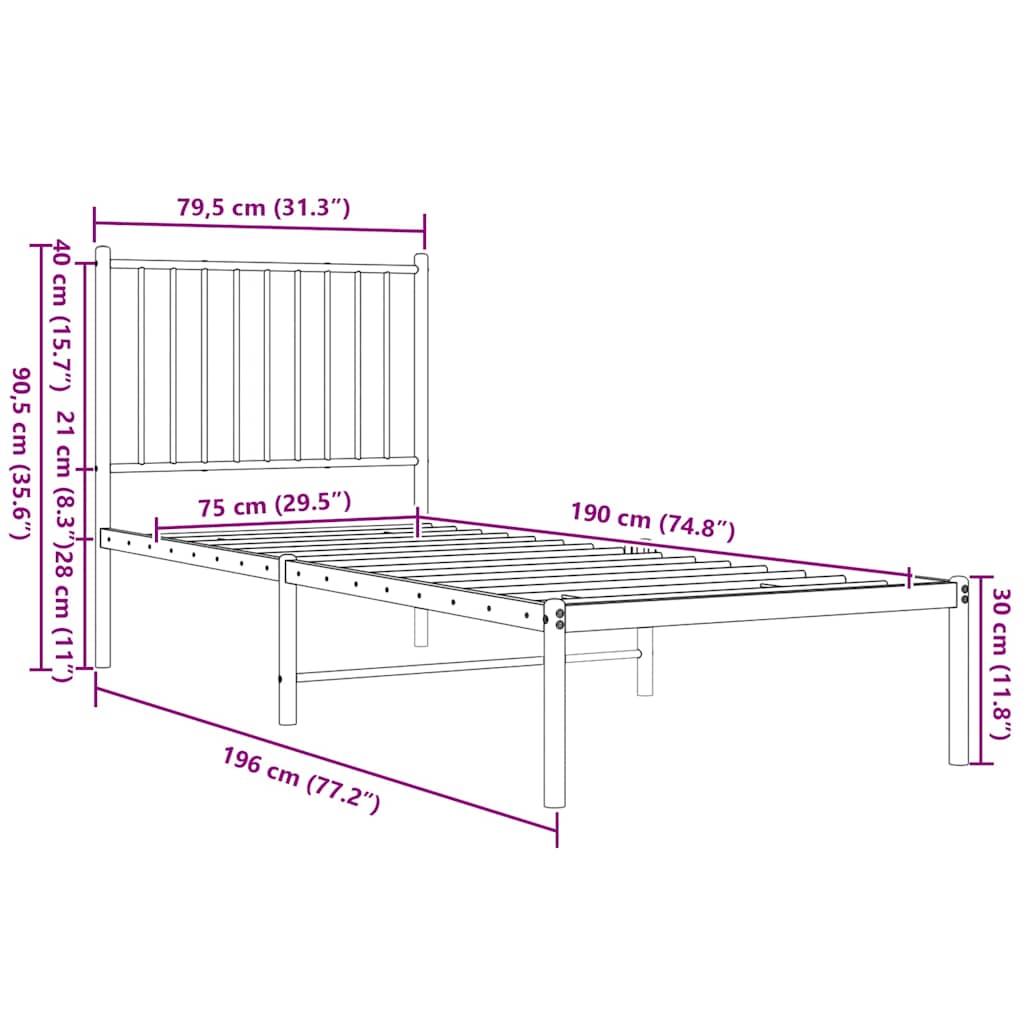 sengeramme med sengegavl 75x190 cm metal sort
