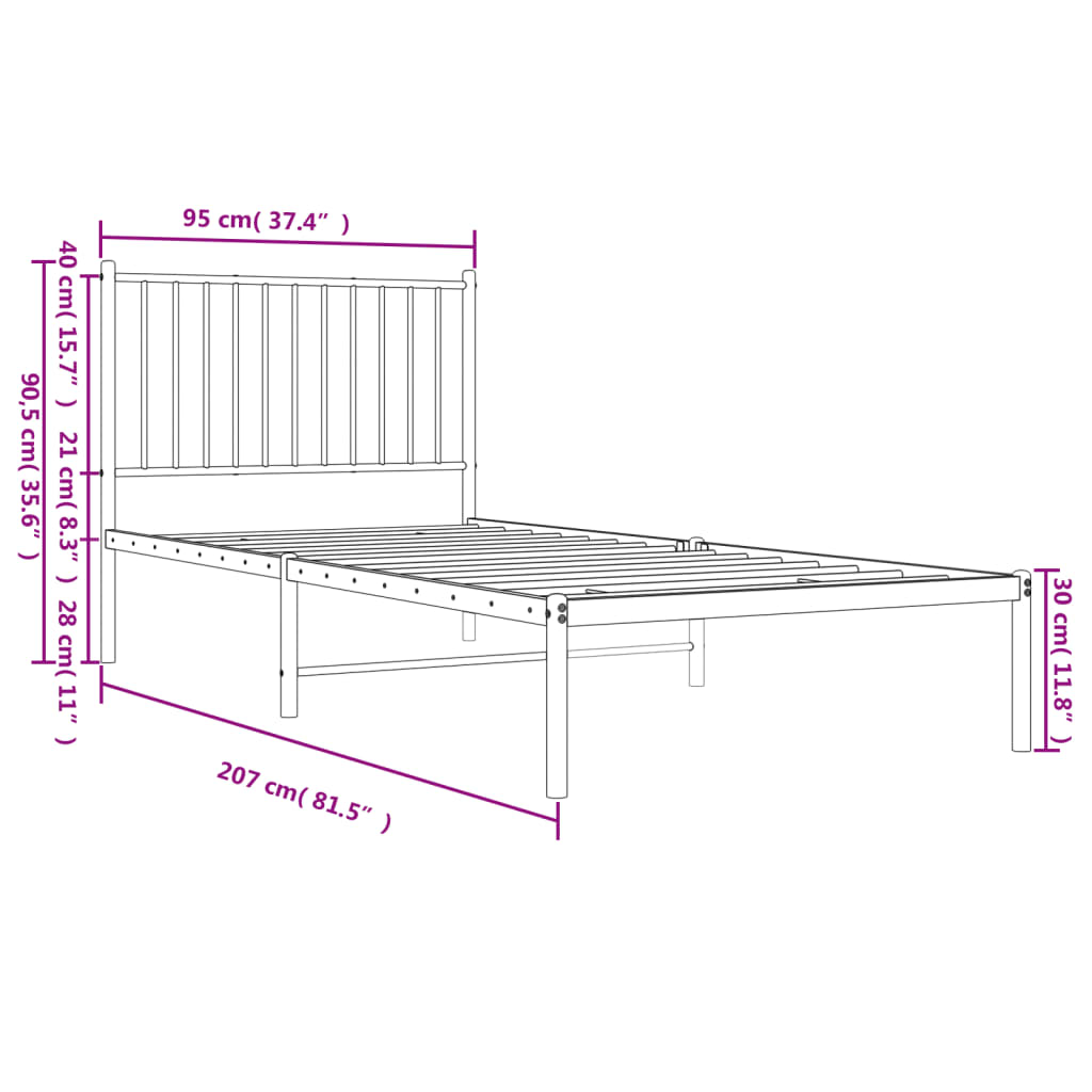 sengeramme med sengegavl 90x200 cm metal sort