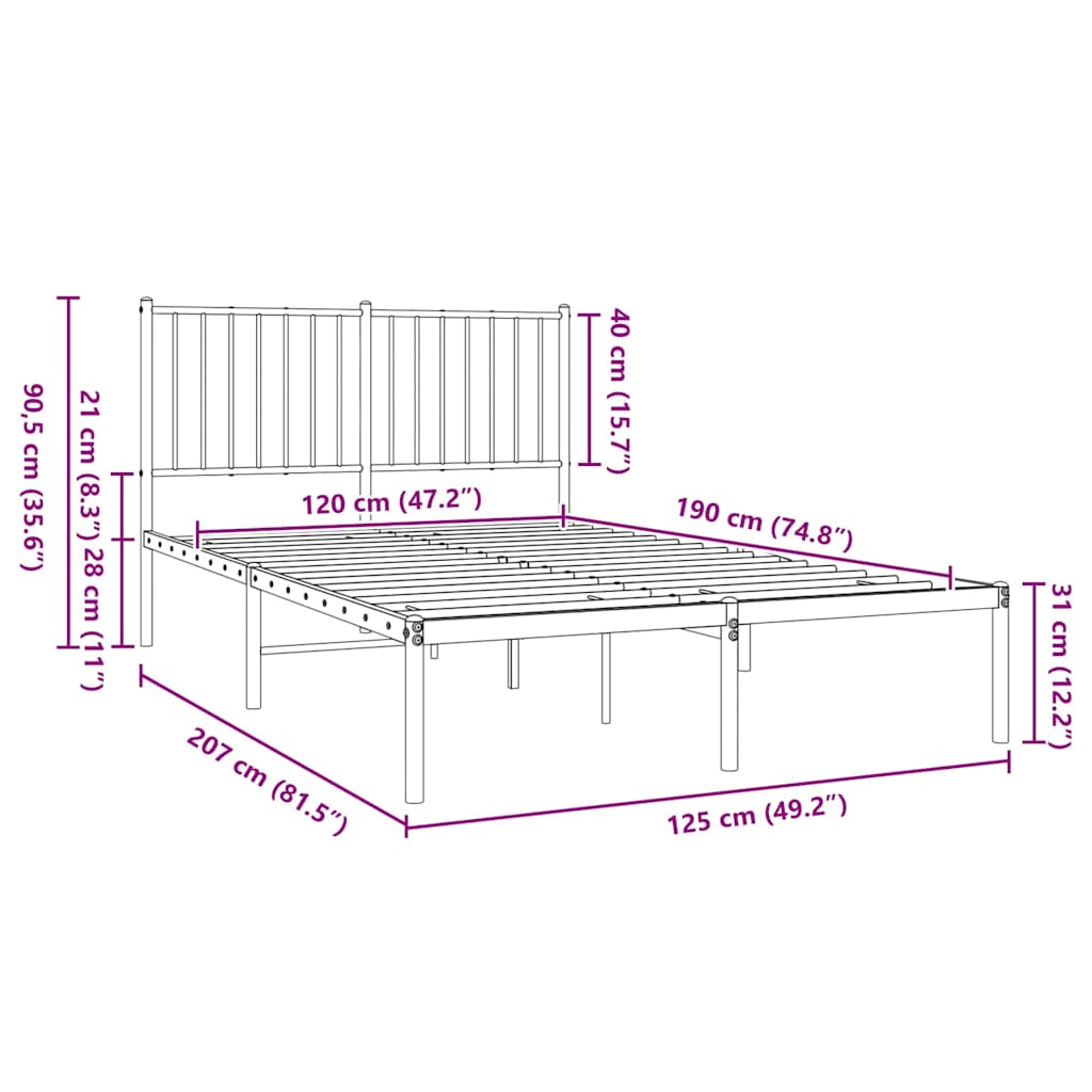 sengeramme med sengegavl 120x190 cm metal sort