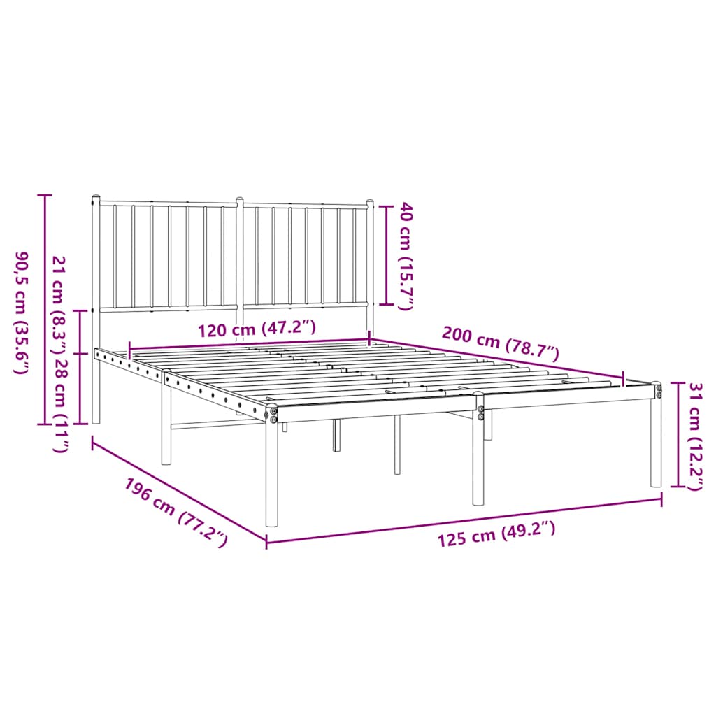 sengeramme med sengegavl 120x200 cm metal sort