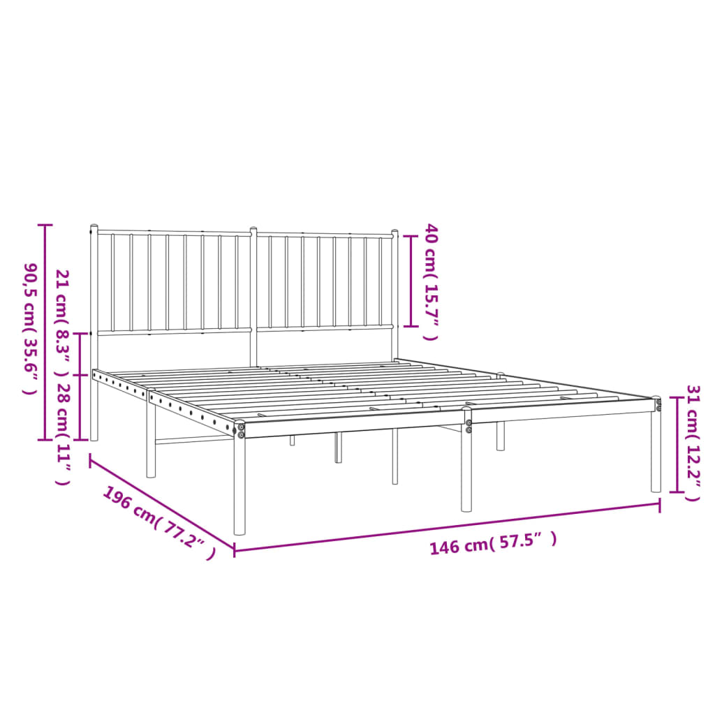 sengeramme med sengegavl 140x190 cm metal sort