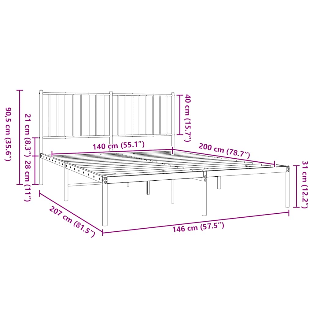sengeramme med sengegavl 140x200 cm metal sort