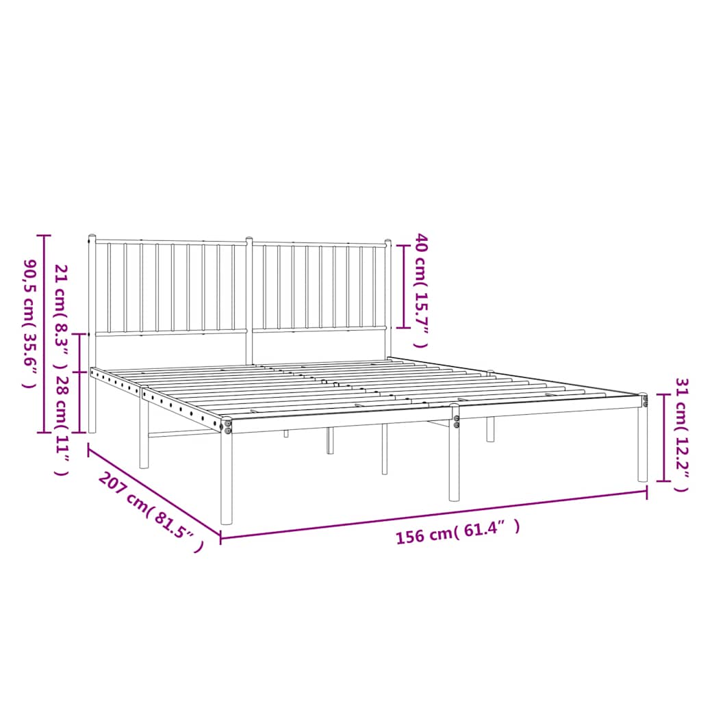 sengeramme med sengegavl 150x200 cm metal sort