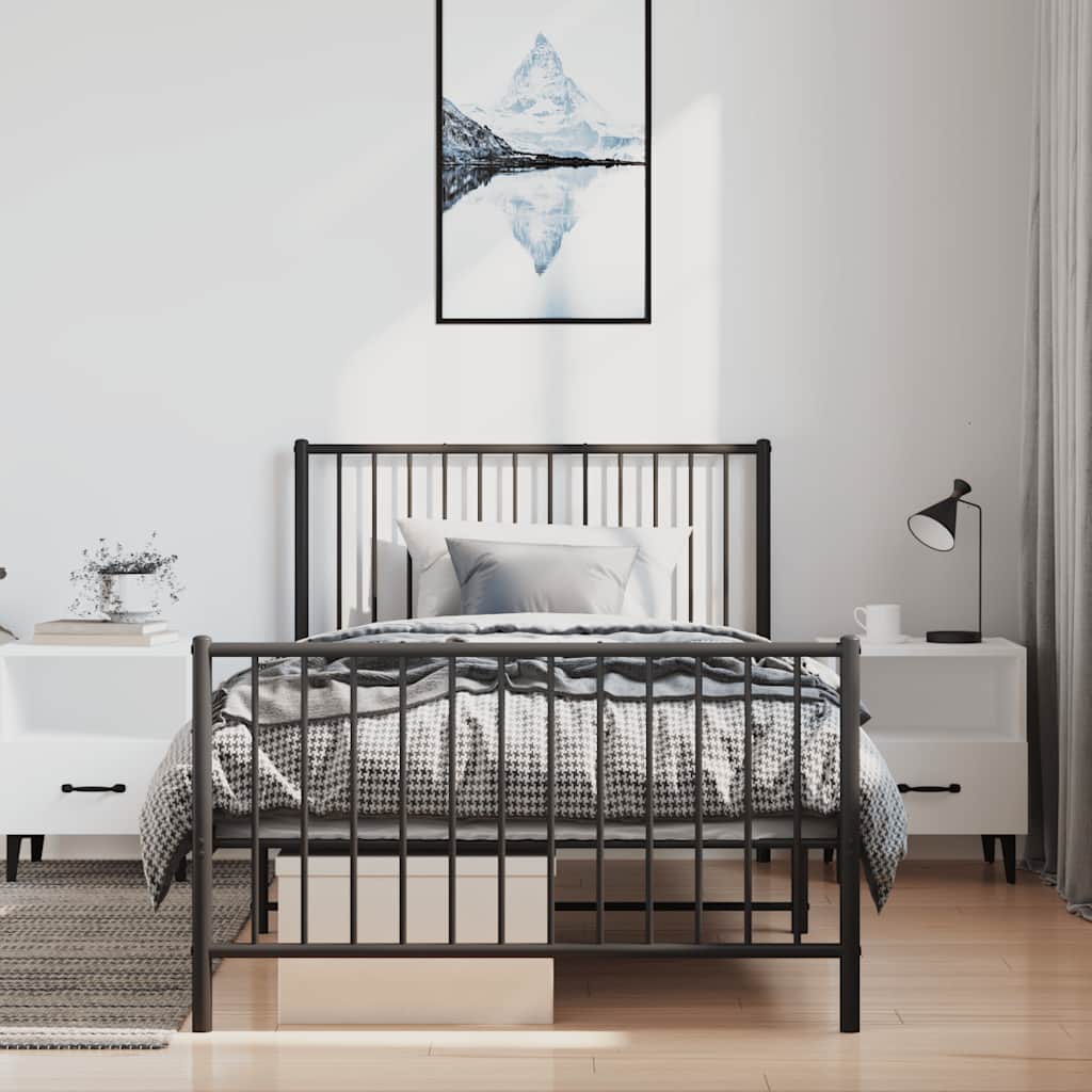 sengeramme med sengegavl og fodgærde 100x190 cm metal sort