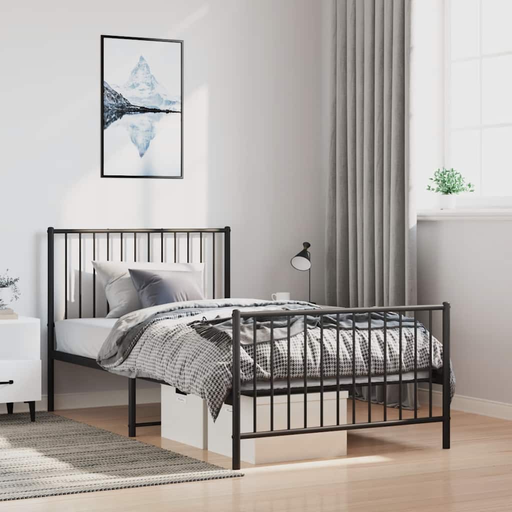 sengeramme med sengegavl og fodgærde 100x190 cm metal sort