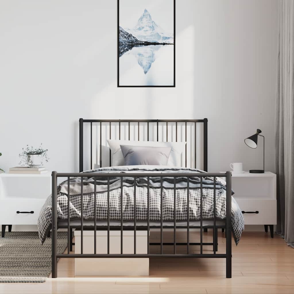 sengeramme med sengegavl og fodgærde 100x200 cm metal sort