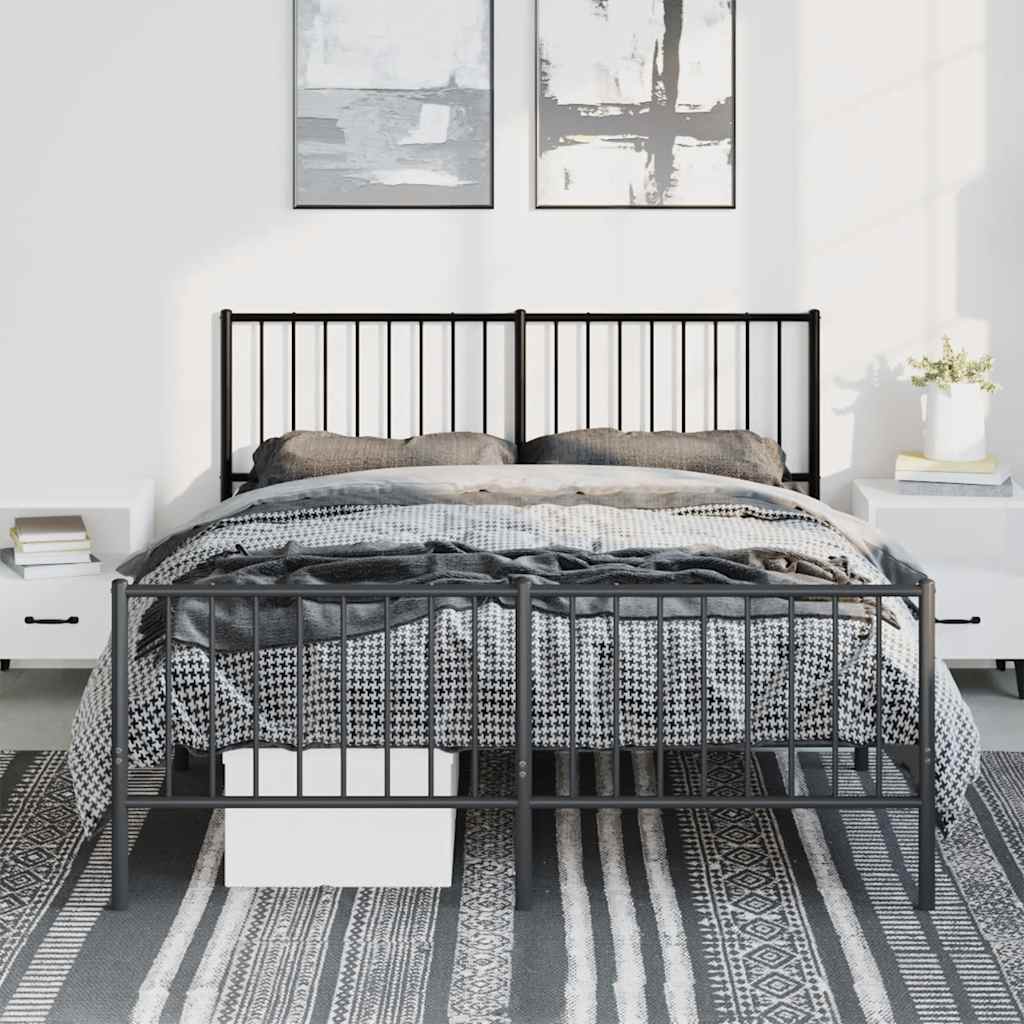 sengeramme med sengegavl og fodgærde 135x190 cm metal sort