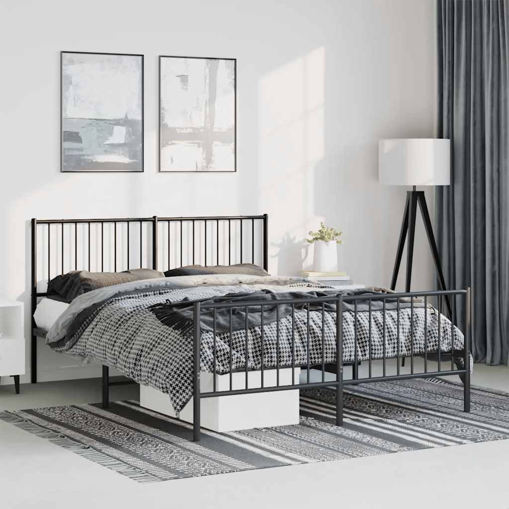 sengeramme med sengegavl og fodgærde 135x190 cm metal sort