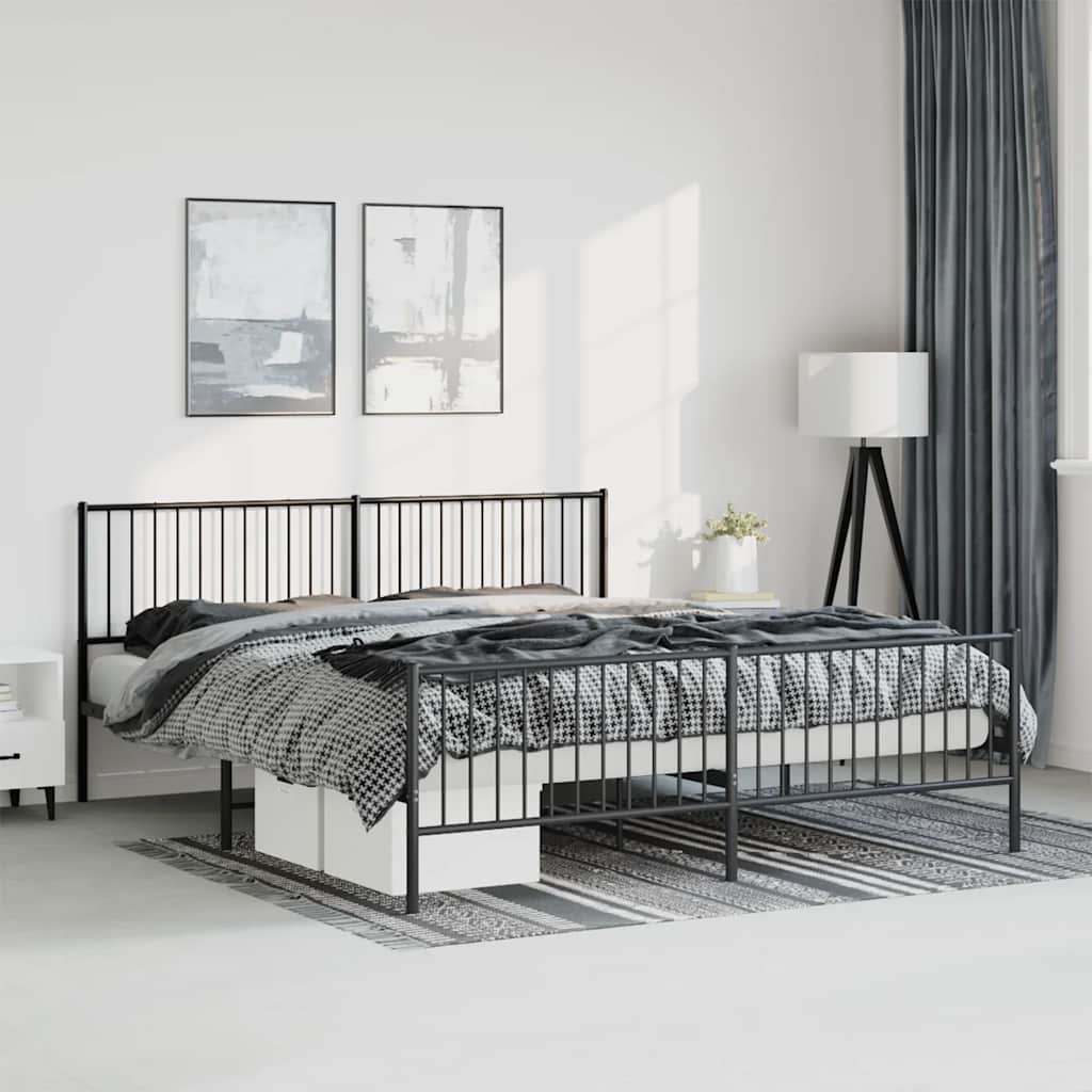 sengeramme med sengegavl og fodgærde 183x213 cm metal sort