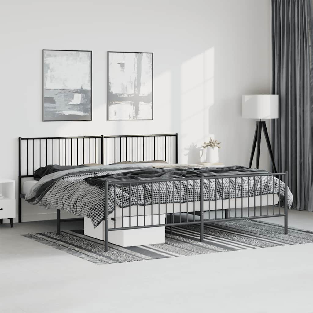 sengeramme med sengegavl og fodgærde 193x203 cm metal sort
