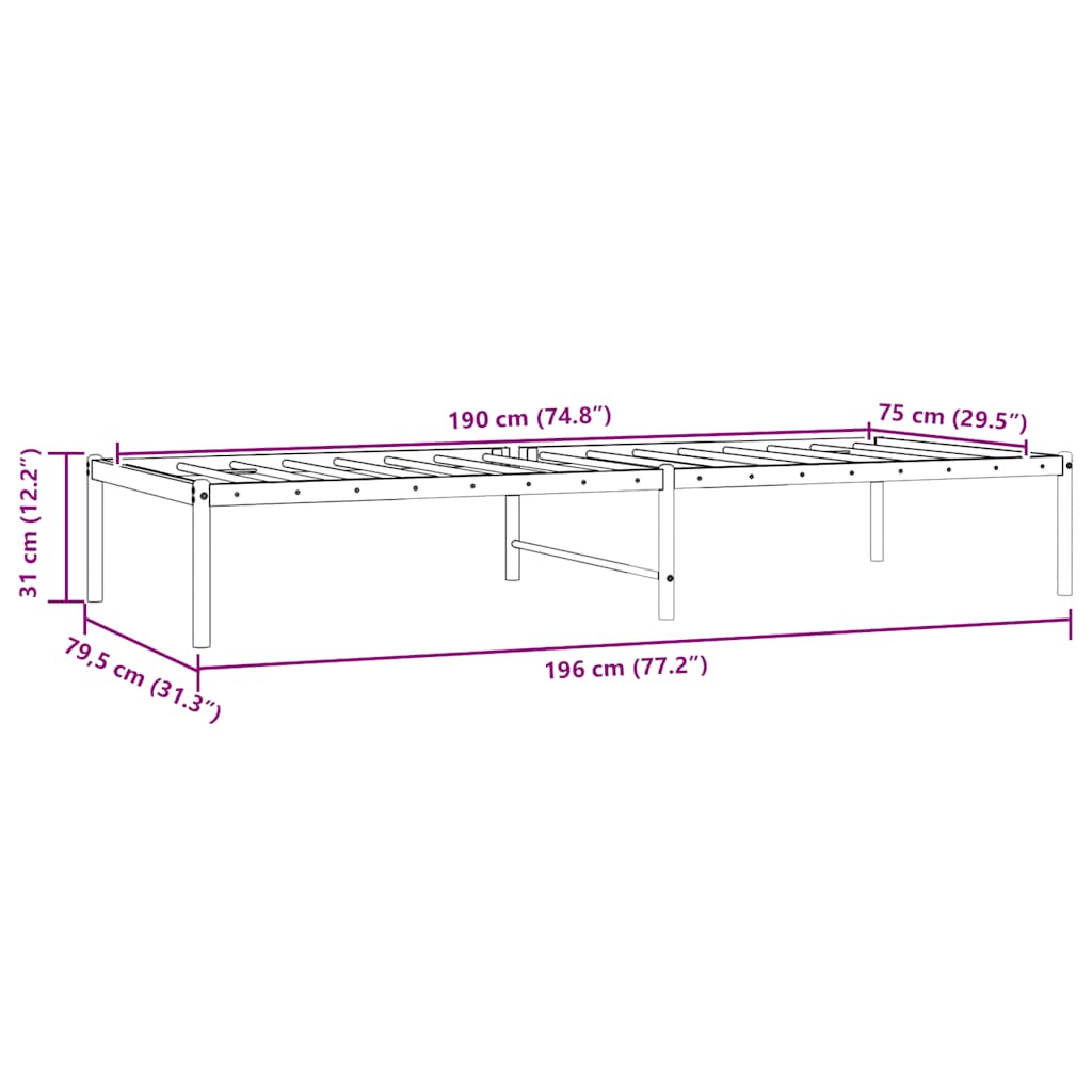sengeramme 75x190 cm metal hvid