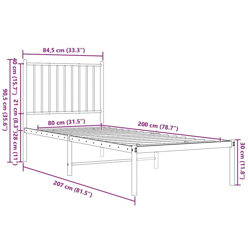 sengeramme med sengegavl 80x200 cm metal hvid