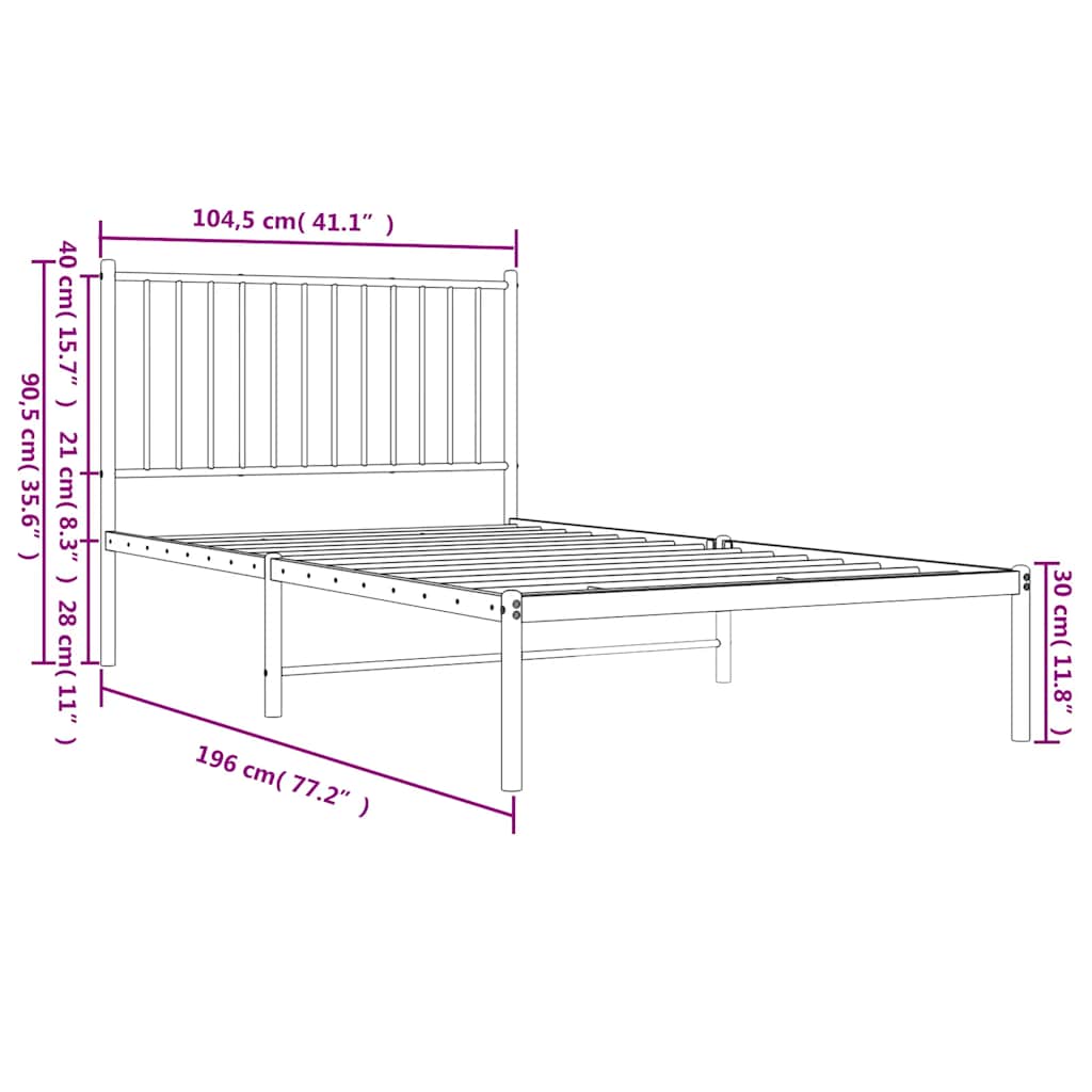 sengeramme med sengegavl 100x190 cm metal hvid