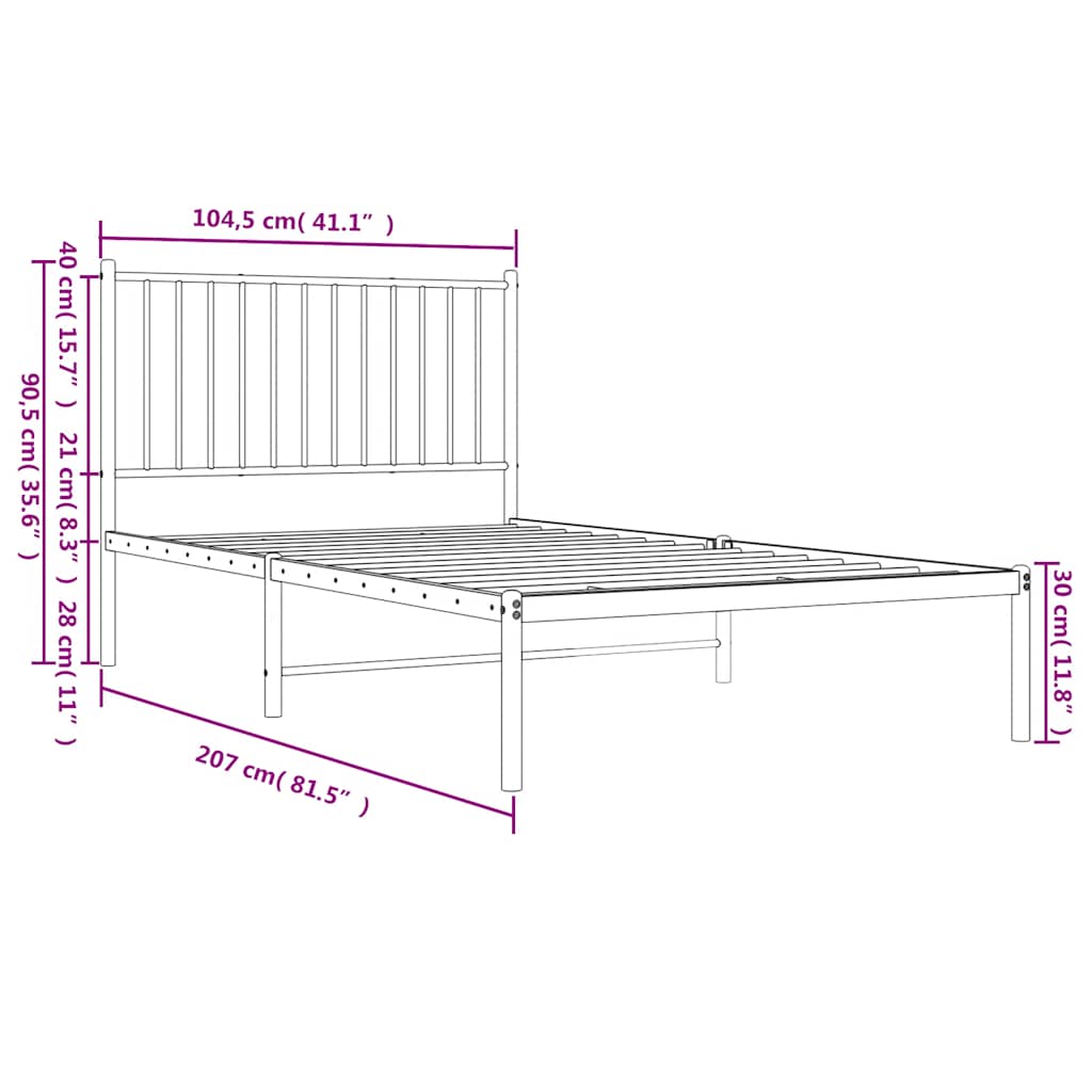sengeramme med sengegavl 100x200 cm metal hvid