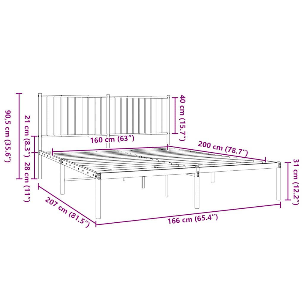 sengeramme med sengegavl 160x200 cm metal hvid
