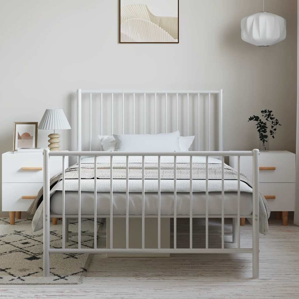 sengeramme med sengegavl og fodgærde 100x190 cm metal hvid