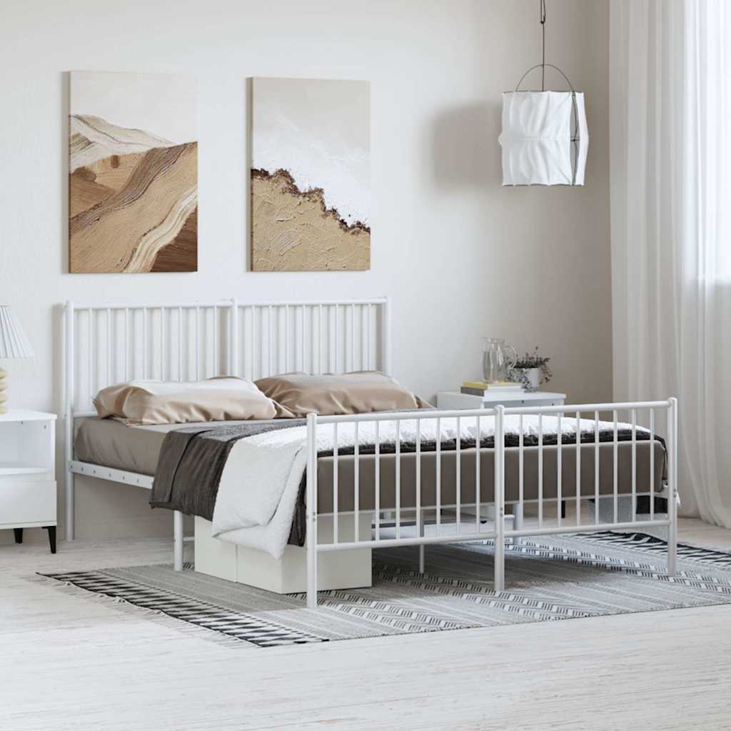 sengeramme med sengegavl og fodgærde 135x190 cm metal hvid