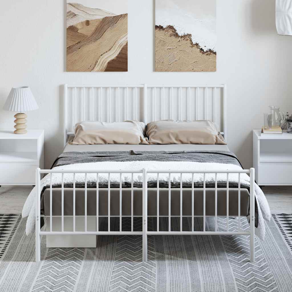 sengeramme med sengegavl og fodgærde 135x190 cm metal hvid