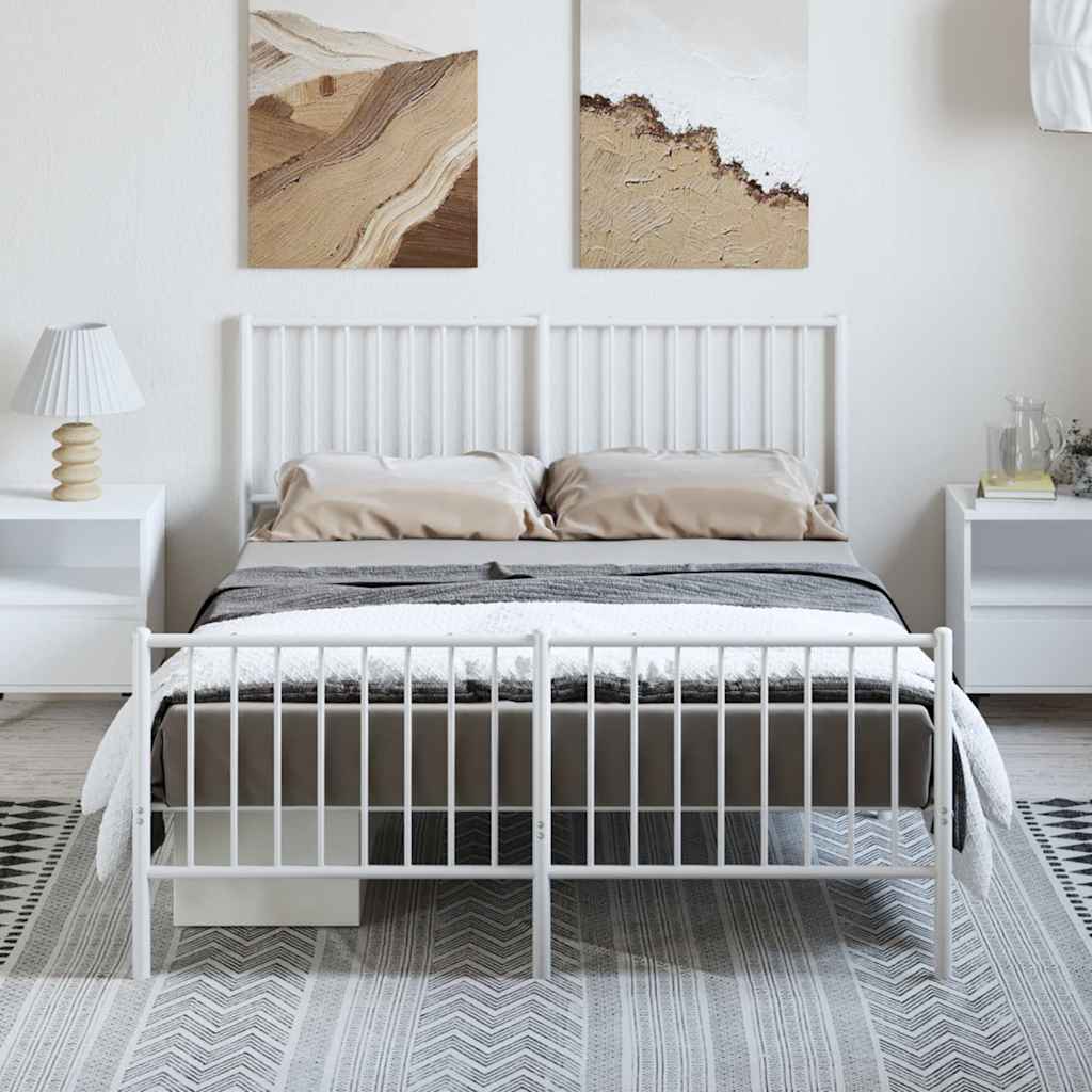 sengeramme med sengegavl og fodgærde 135x190 cm metal hvid