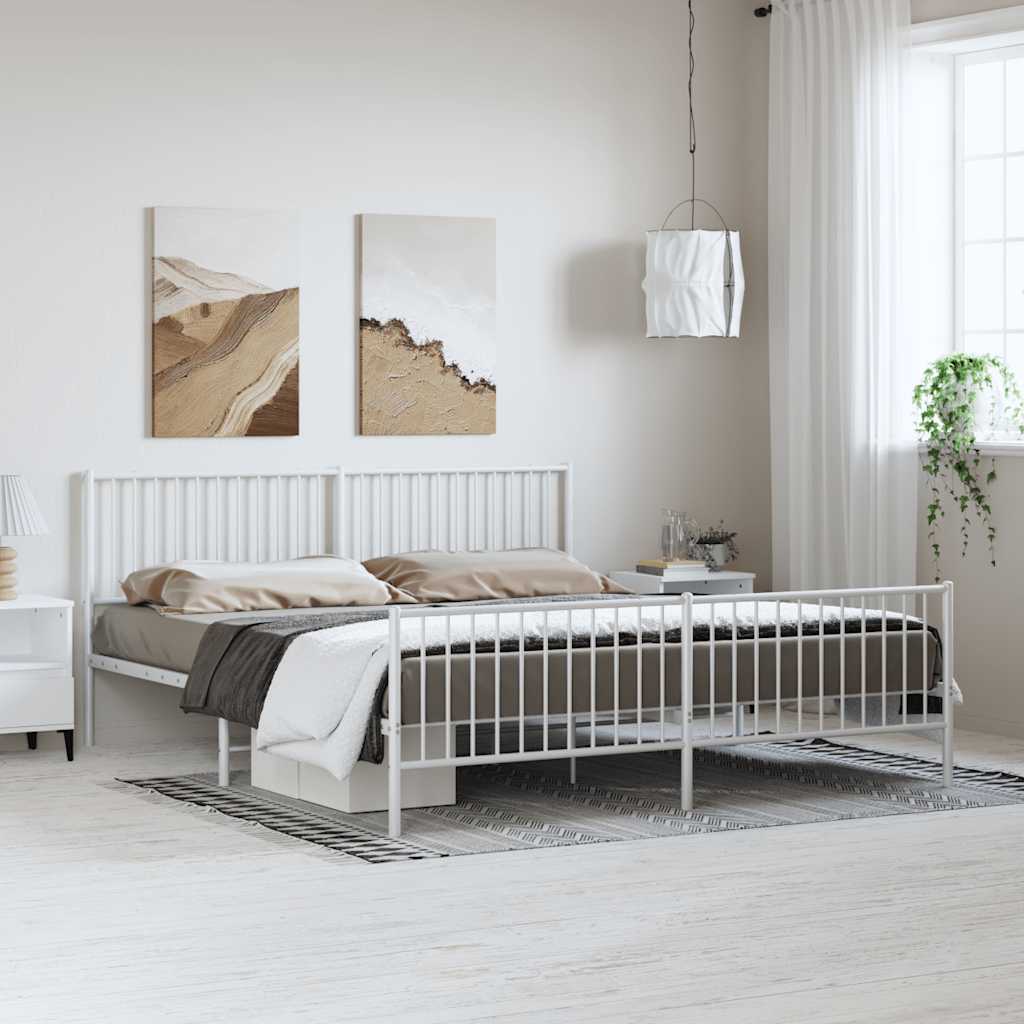 sengeramme med sengegavl og fodgærde 183x213 cm metal hvid